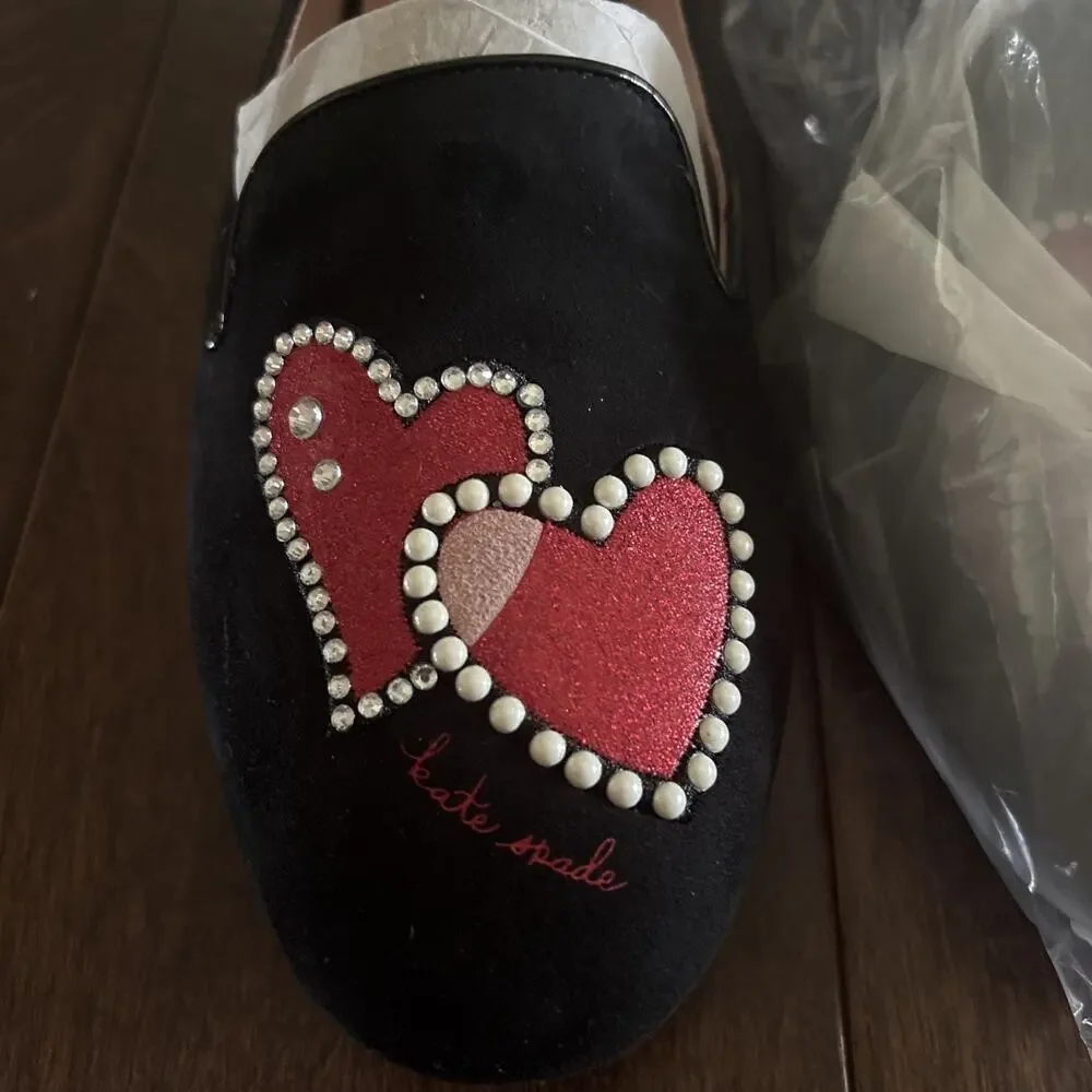 Kate Spade NY Women Size 7.5 B Lounge Hearts Loafers Love Heart Accents